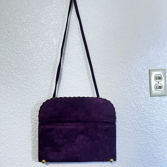 Vtg Stuart Weitzman Spain Burgundy Purple Suede Evening Shoulder Bag Purse Clutc - Picture 4 of 9